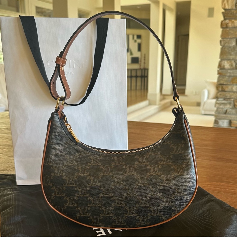 Celine Ava Shoulder Bag in Triomphe Canvas + Tan Calfskin NWT - Picture 7 of 15